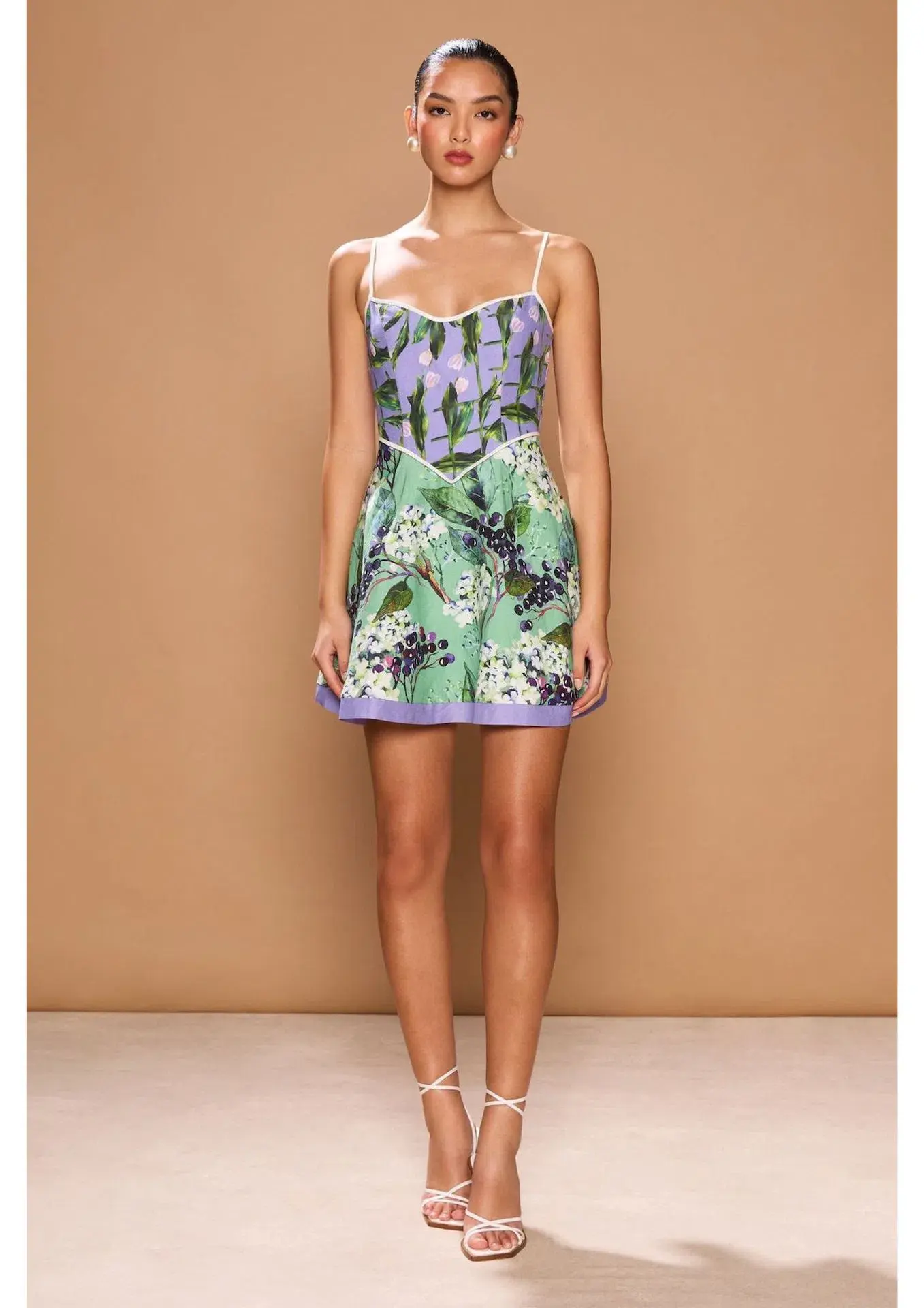 Sonya Moda Bettina Spliced Mini Dress in Tulipani Viola & Fiori Di Sambuco Size 12 - Image 1
