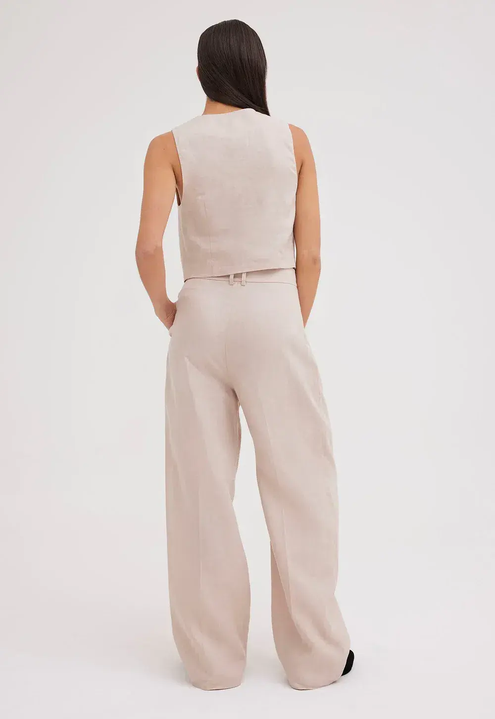 Jac + Jack Seed Linen Waistcoat Vest Stone Neutral Size 8 - Image 3