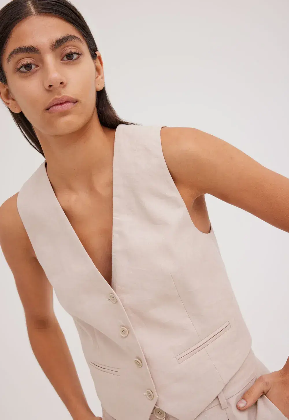 Jac + Jack Seed Linen Waistcoat Vest Stone Neutral Size 8 - Image 2