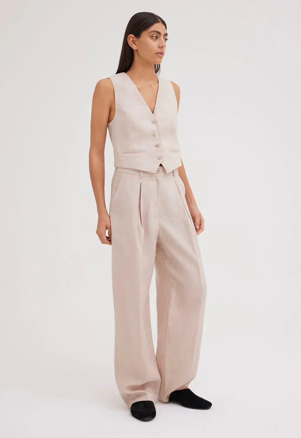 Jac + Jack Seed Linen Waistcoat Vest Stone Neutral Size 8 - Image 4