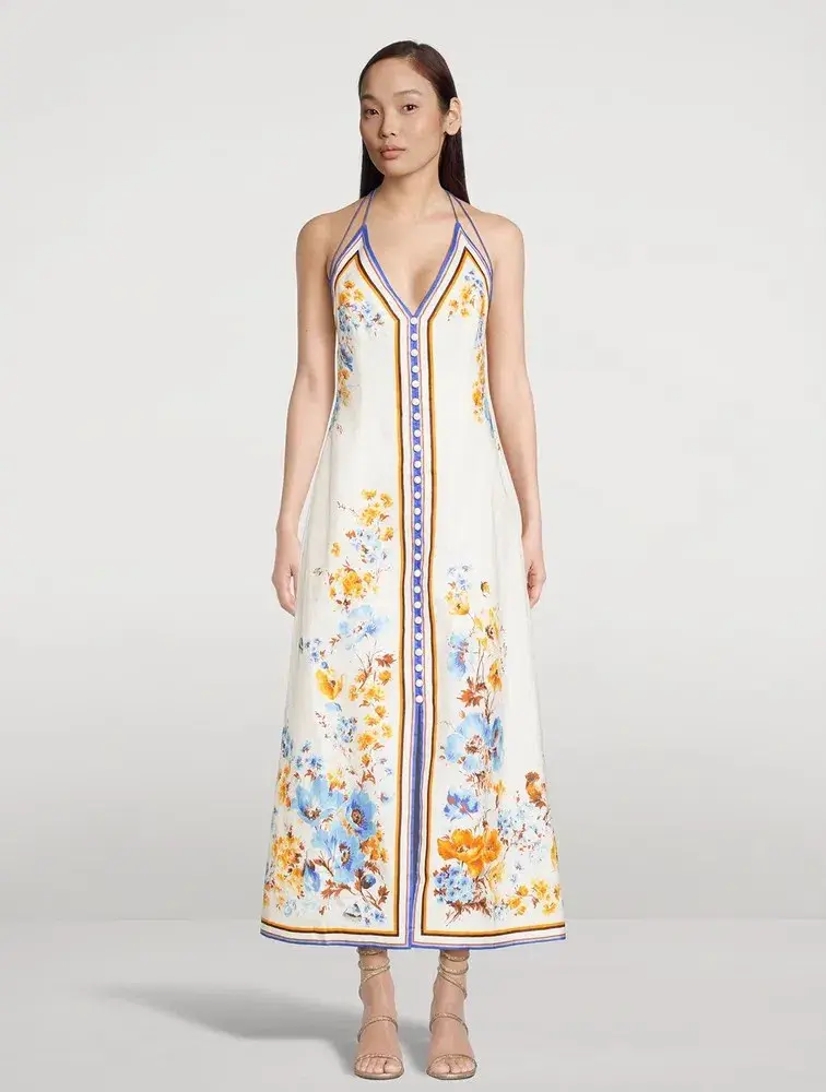 Zimmermann Halcyon Slip Midi Dress Orange Blue Floral Size 2 / AU 12 - Image 1