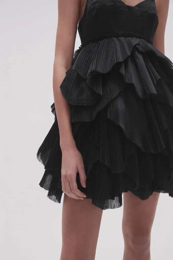 AJE Elsie pleat Mini Dress Black Size 10 for rent on The Volte - main image