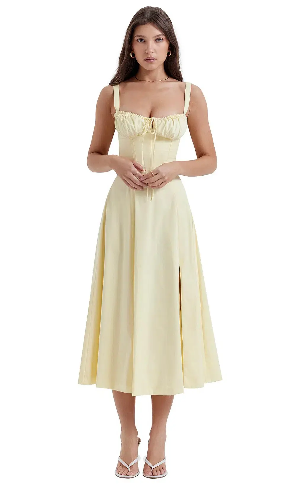 House of CB Carmen Dress Midi Buttercup Yellow Size 8 for rent on The Volte - main image