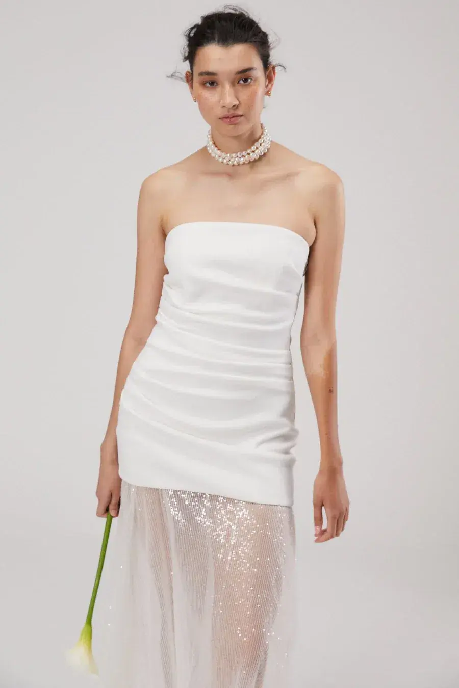 Misha Nasrin Strapless White Sequin Midi Dress Size 8/S - Image 2