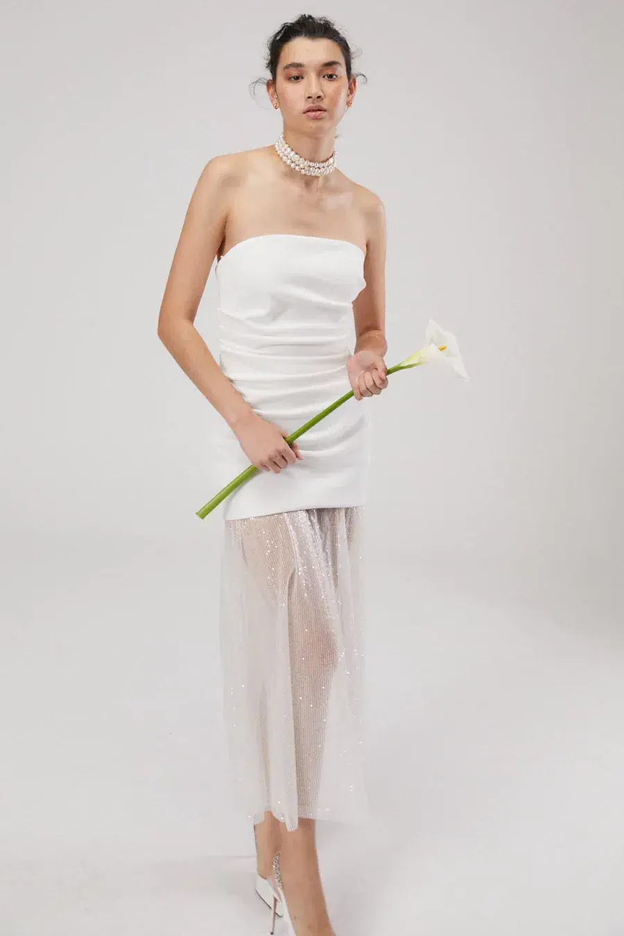 Misha Nasrin Strapless White Sequin Midi Dress Size 8/S - Image 1
