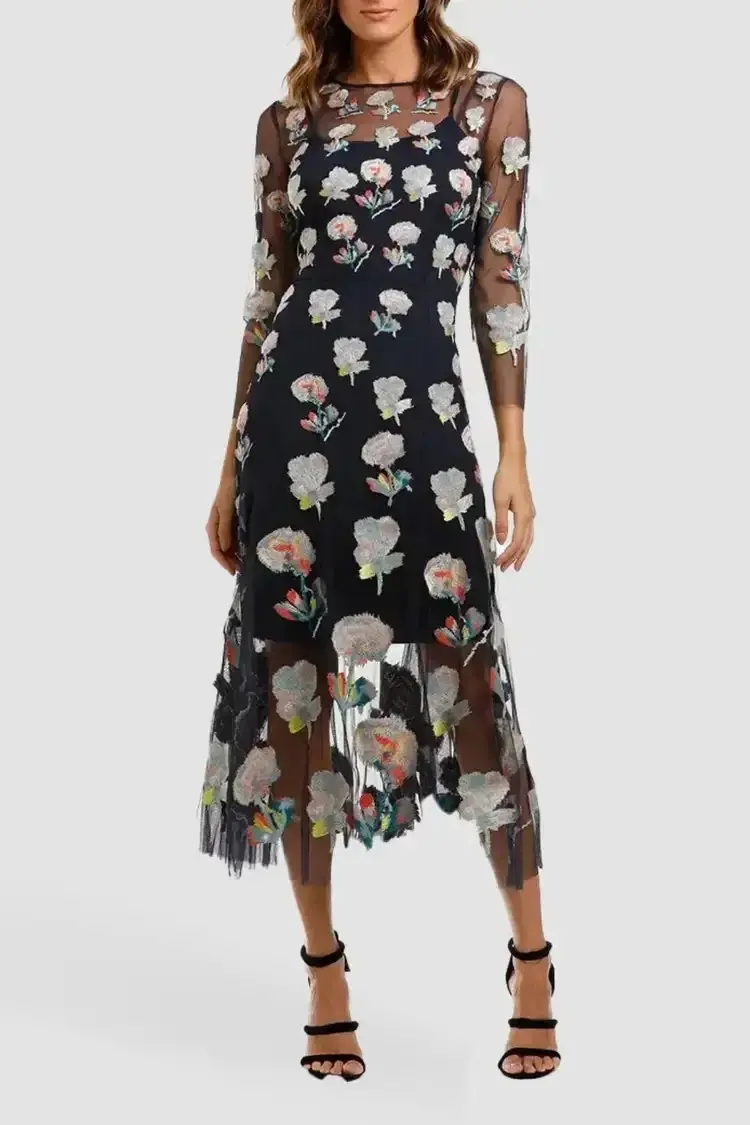 Moss and Spy Monet Dress in Ink Multi Florals Size 14 - Image 3