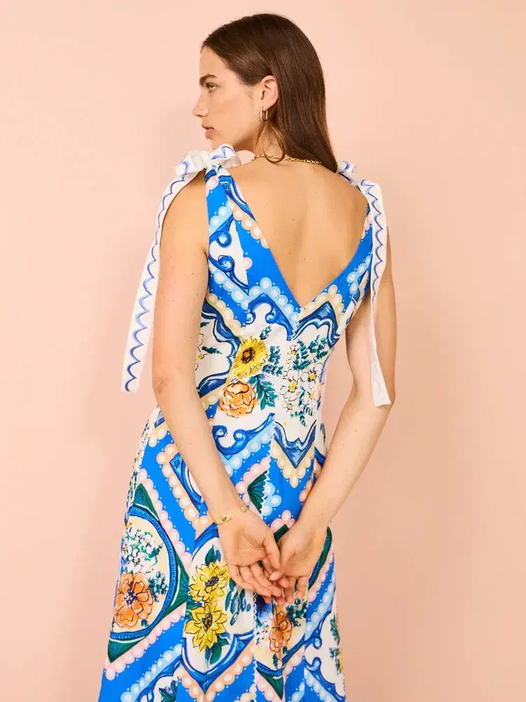 By Nicola Adoncia Tie Shoulder Maxi Dress Azure Floral Size 10 - Image 2