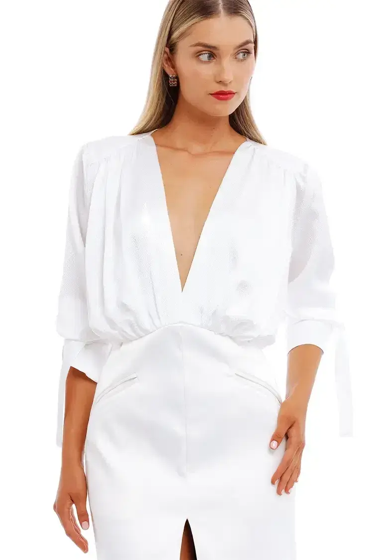 Nicola Finetti Arida Low Plunge Dress White Size 8 - Image 5