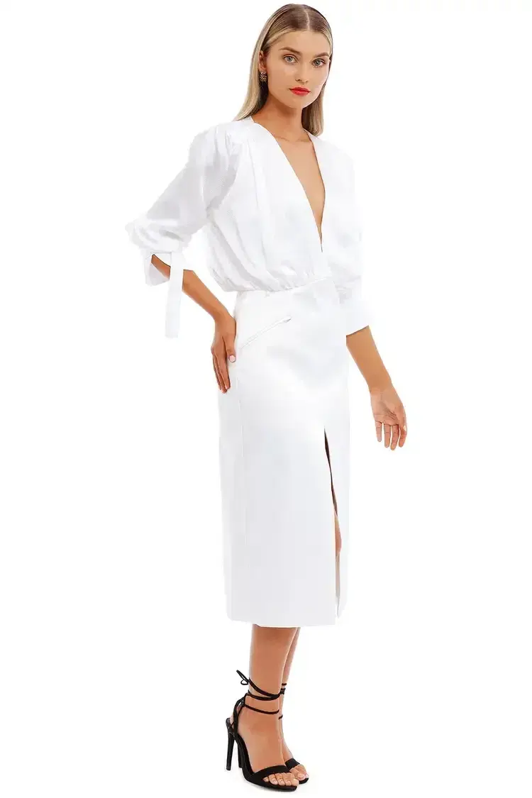 Nicola Finetti Arida Low Plunge Dress White Size 8 - Image 3