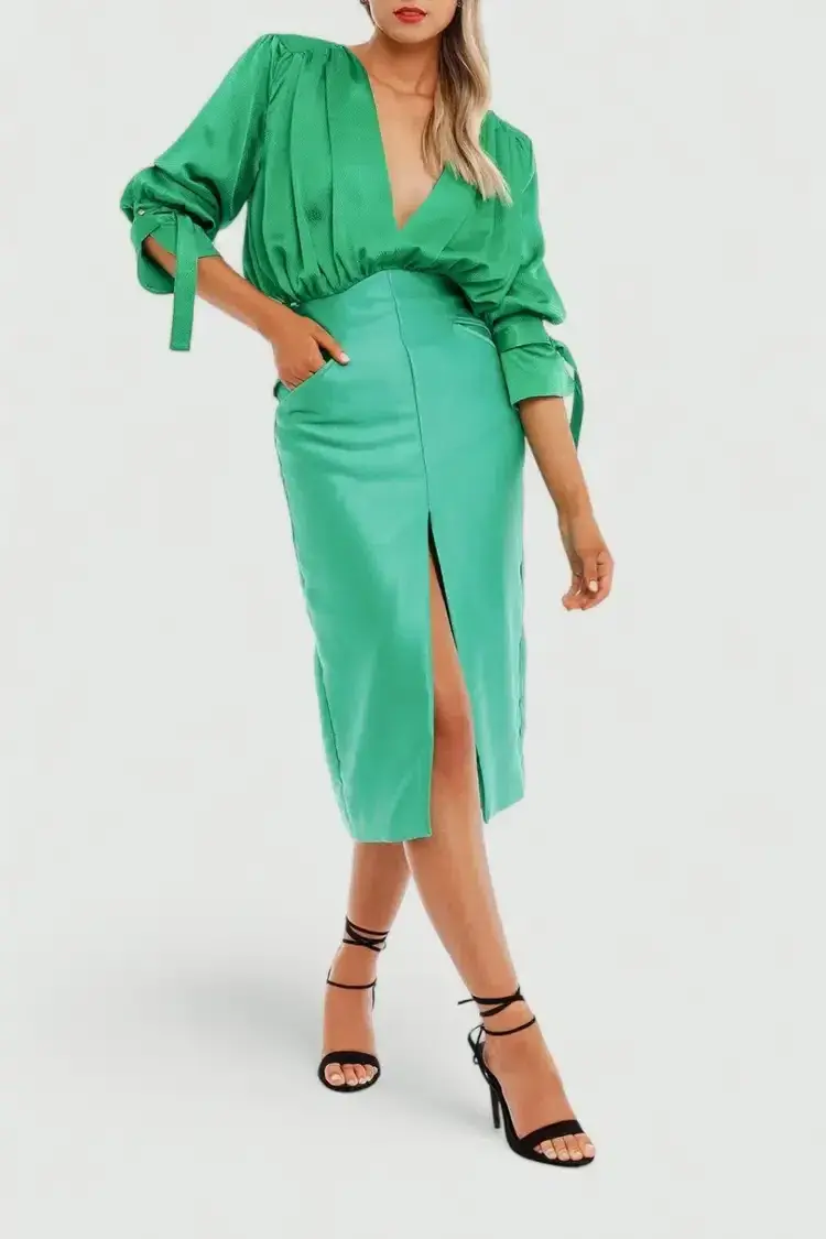 Nicola Finetti Arida Low Plunge Dress in Green Size 10 - Image 2