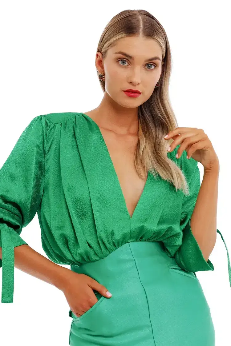 Nicola Finetti Arida Low Plunge Dress in Green Size 10 - Image 5