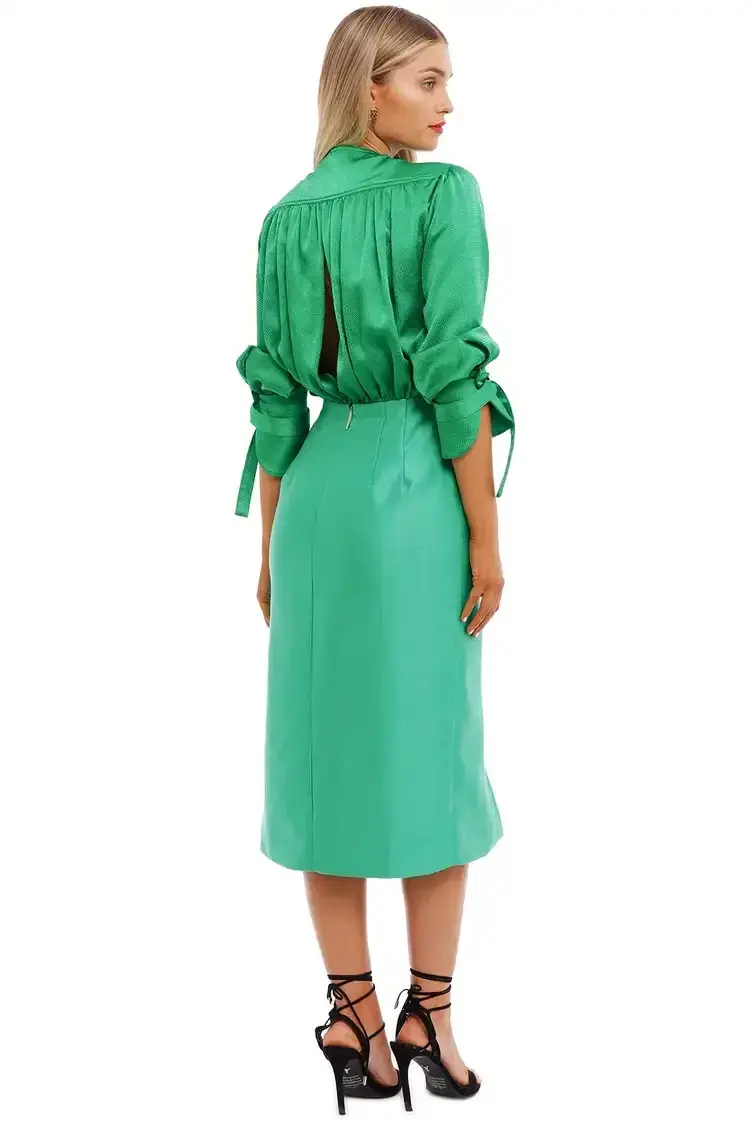 Nicola Finetti Arida Low Plunge Dress in Green Size 10 - Image 3