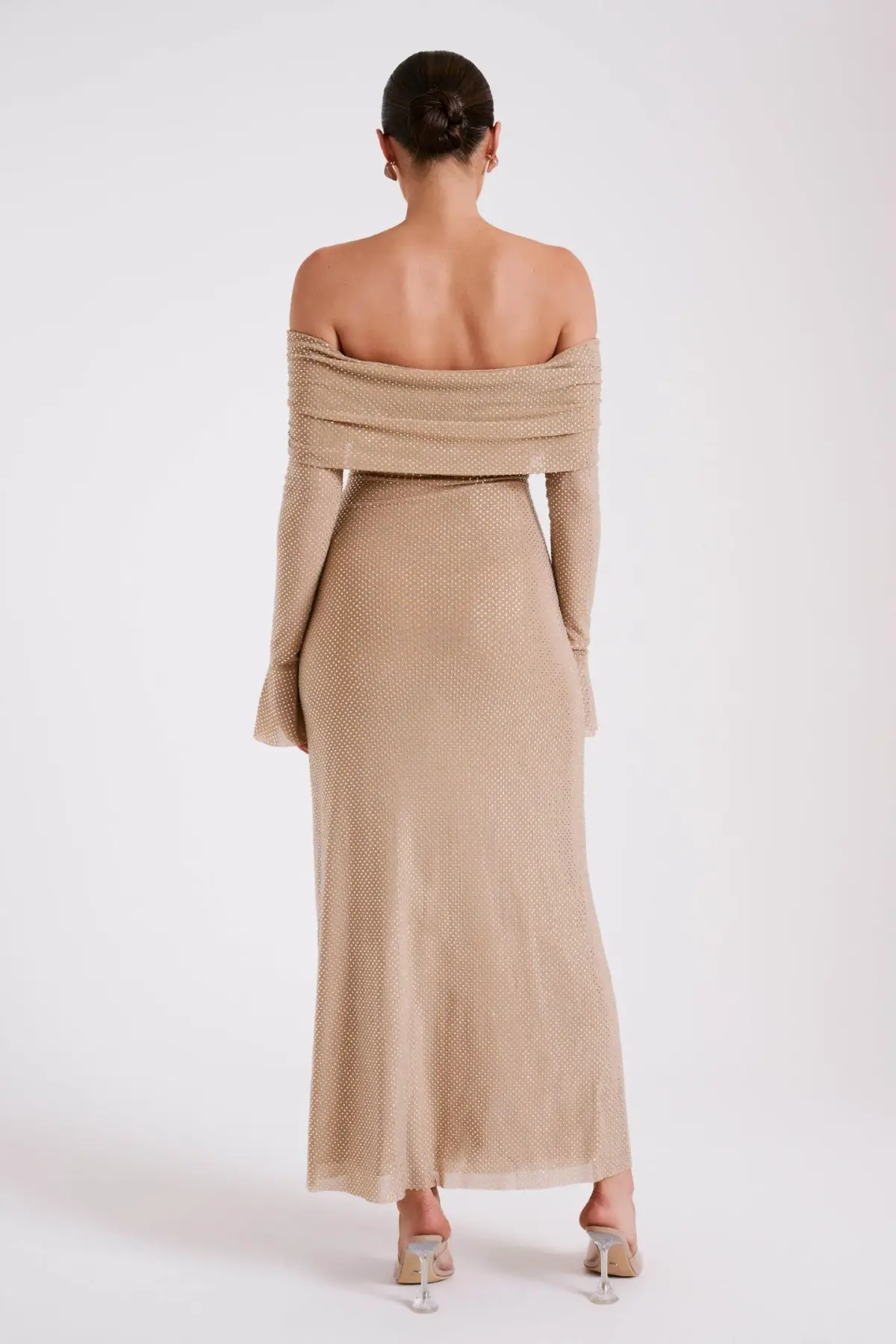 Meshki Marcel Off Shoulder Diamante Maxi Dress Nude - Image 4