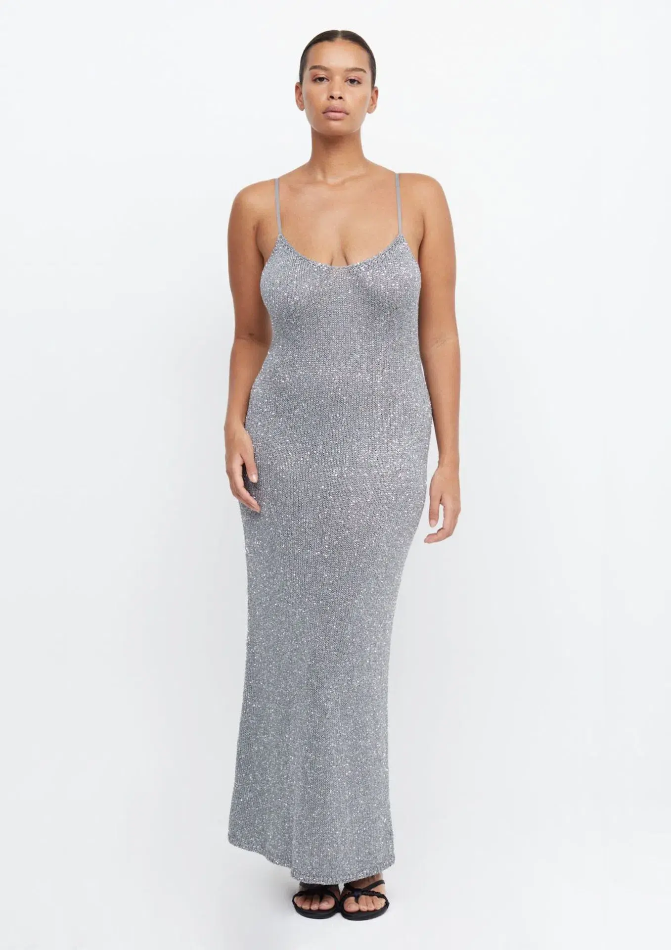 Bec & Bridge Sadie Sequin Knit Slip Dress Charcoal Silver Size S / AU 8 - Image 1