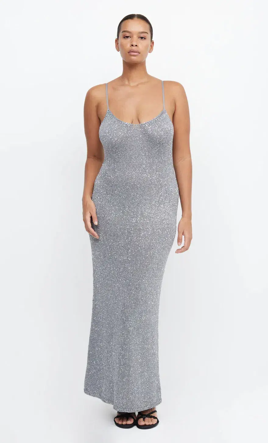 Bec & Bridge Sadie Sequin Knit Slip Dress Charcoal Silver Size S / AU 8 - Image 4