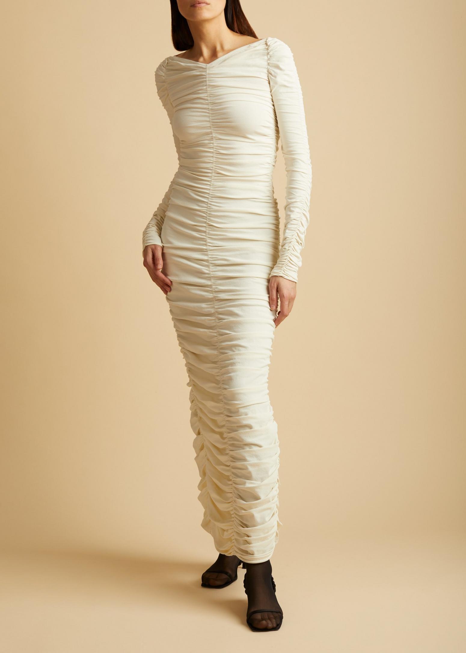 Khaite Lana Ruched Dress Ivory Size 8 - Image 1