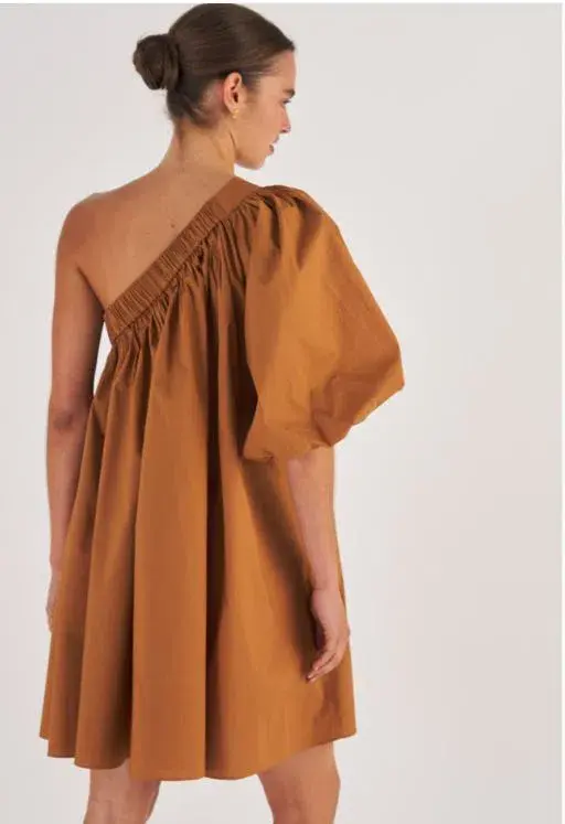 Oroton One Shoulder Gathered Dress Brown Size 12 - Image 2