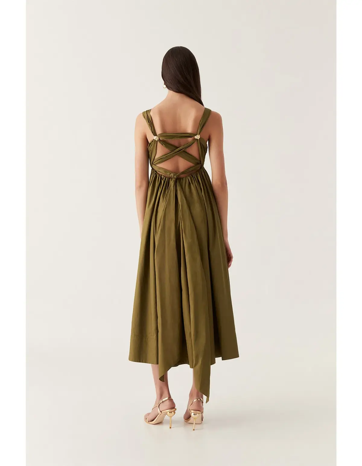 Aje Nova Tie Back Midi Dress Green Size 10 - Image 3