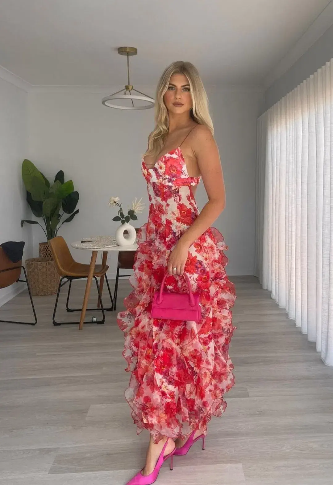 Menti Santorini Red Margarita Floral Chiffon Size S / AU 8   - Image 1