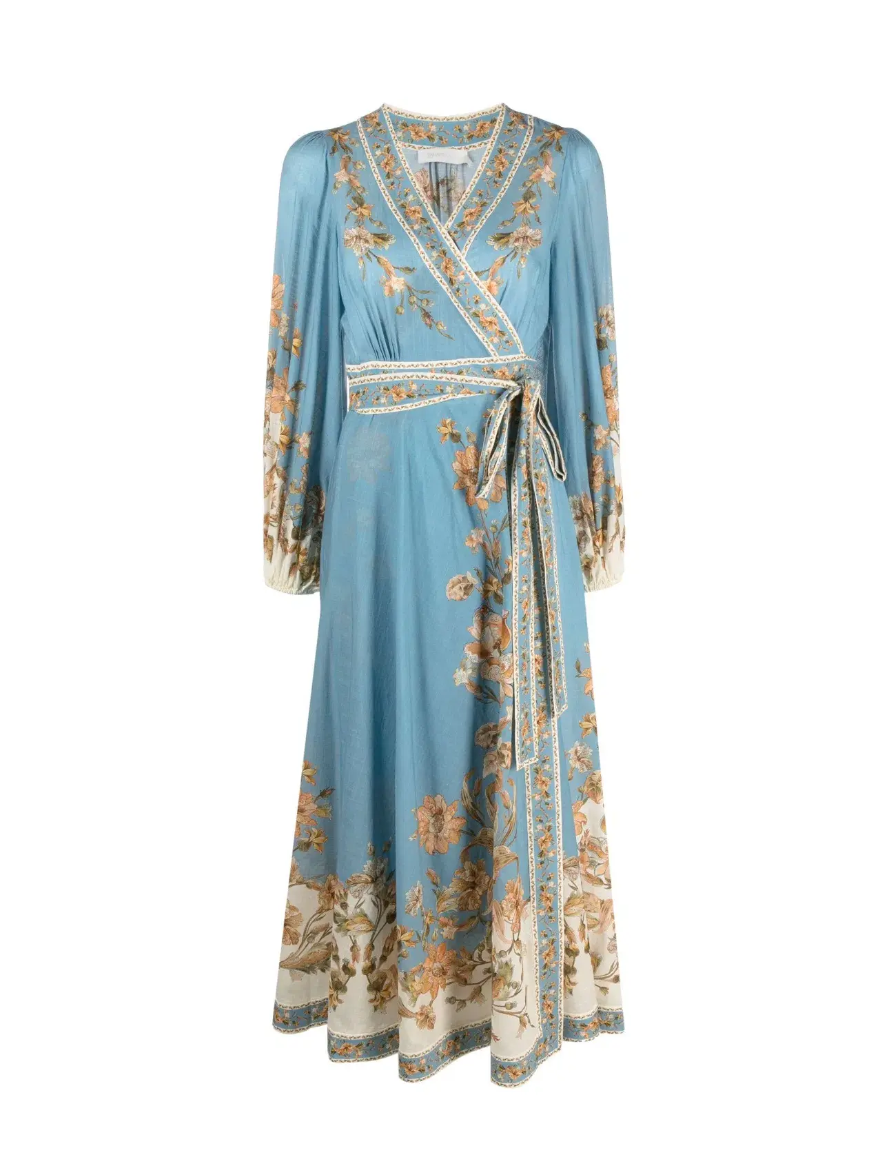 Zimmermann Chintz Floral Print Wrap Midi Dress Blue Daisy Floral Size 1 / Au 10 - Image 3