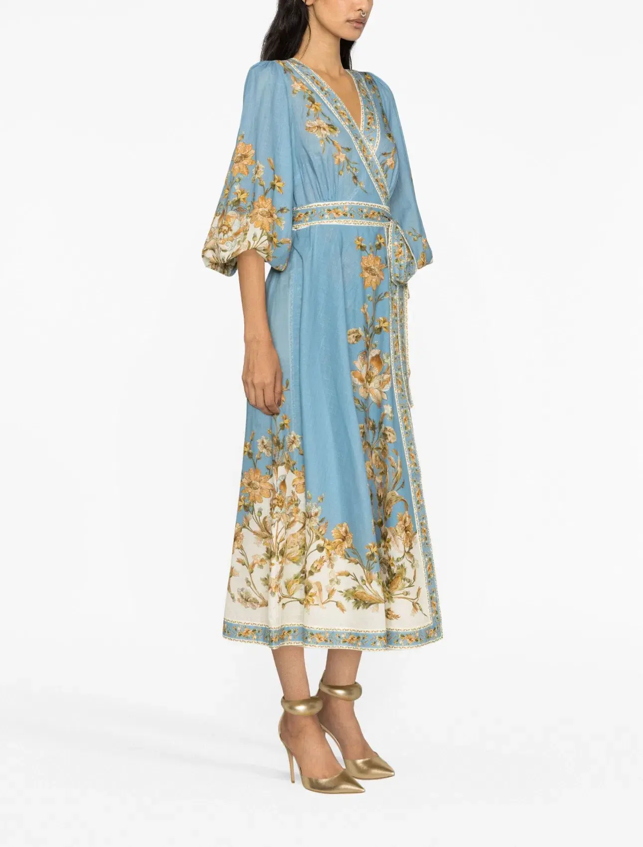 Zimmermann Chintz Floral Print Wrap Midi Dress Blue Daisy Floral Size 1 / Au 10 - Image 2