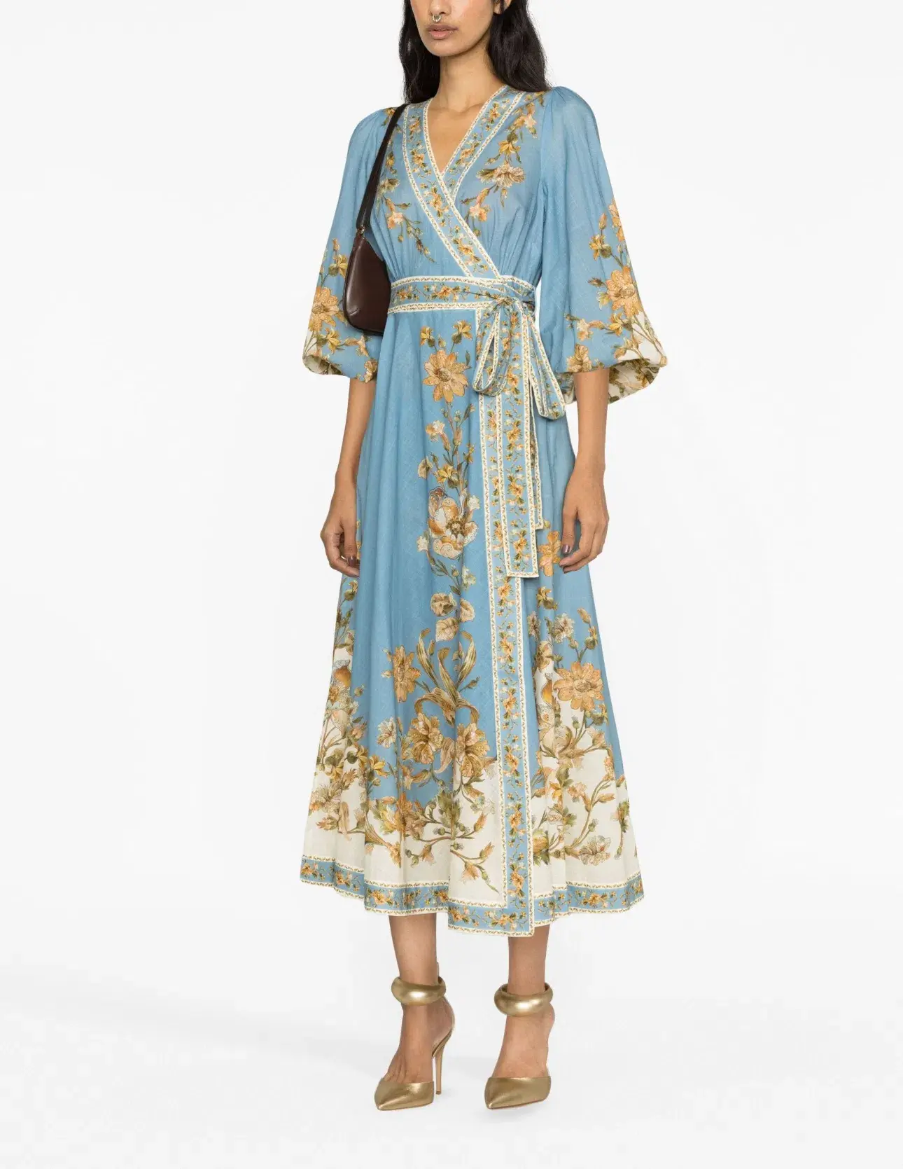 Zimmermann Chintz Floral Print Wrap Midi Dress Blue Daisy Floral Size 1 / Au 10 - Image 1