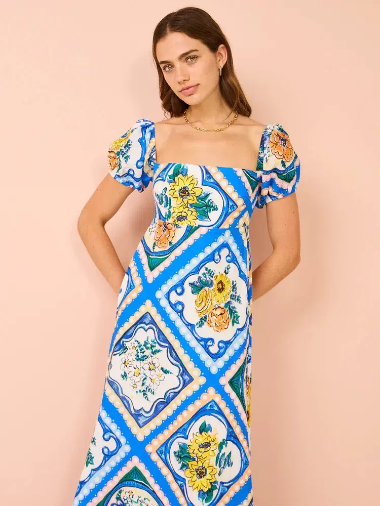 By Nicola Mariposa Puff Sleeve Maxi Dress in Azure Floral Size 8 - Image 3