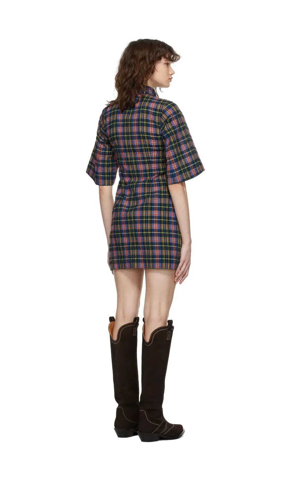 Ganni Seersucker Check Dress Print Size 8 - Image 3