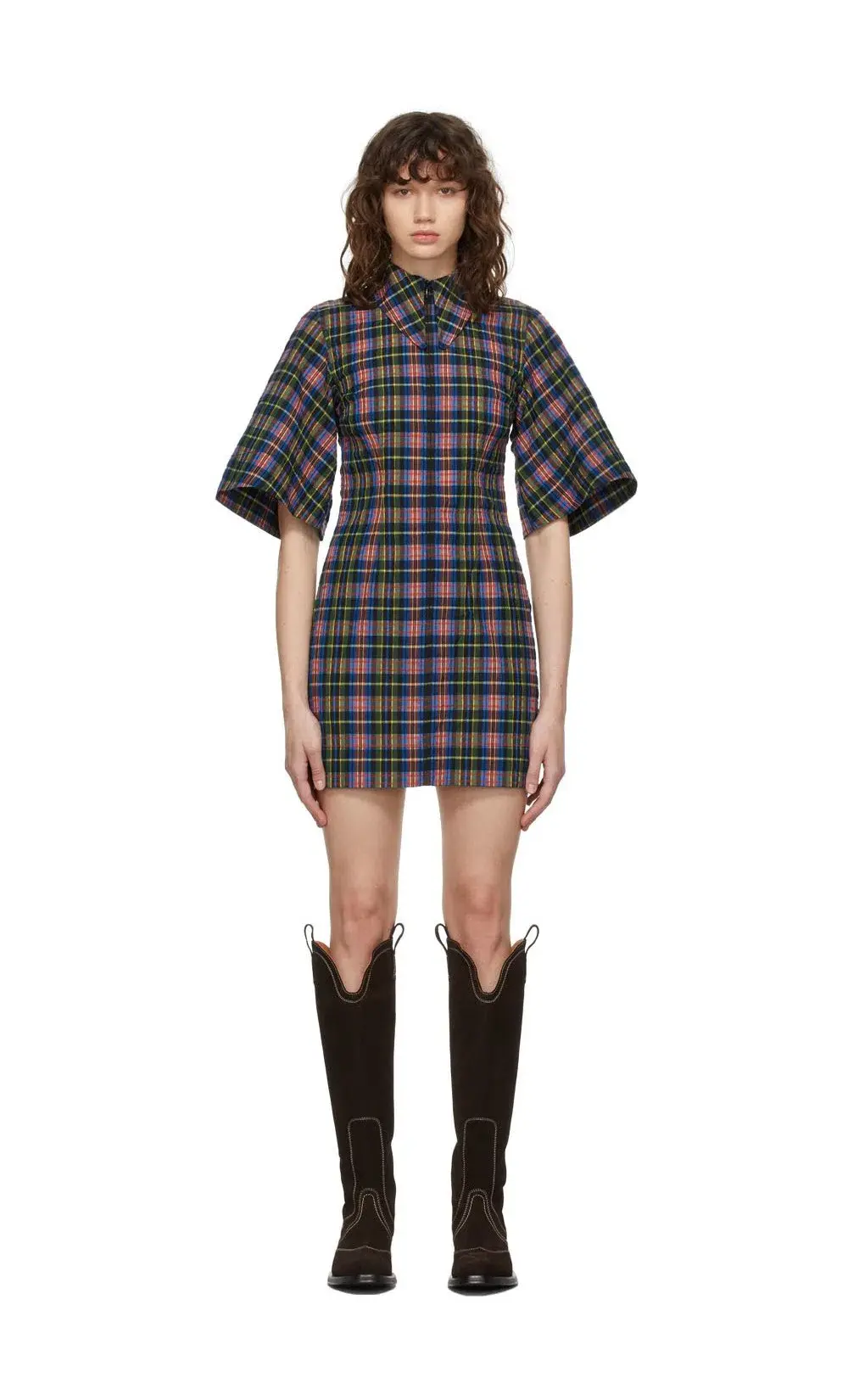 Ganni Seersucker Check Dress Print Size 8 - Image 2