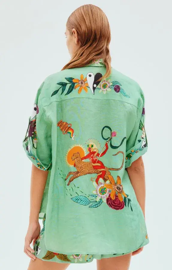 Alemais Meagan Oversized Linen Shirt & Shorts Set Green Size 8 - Image 3
