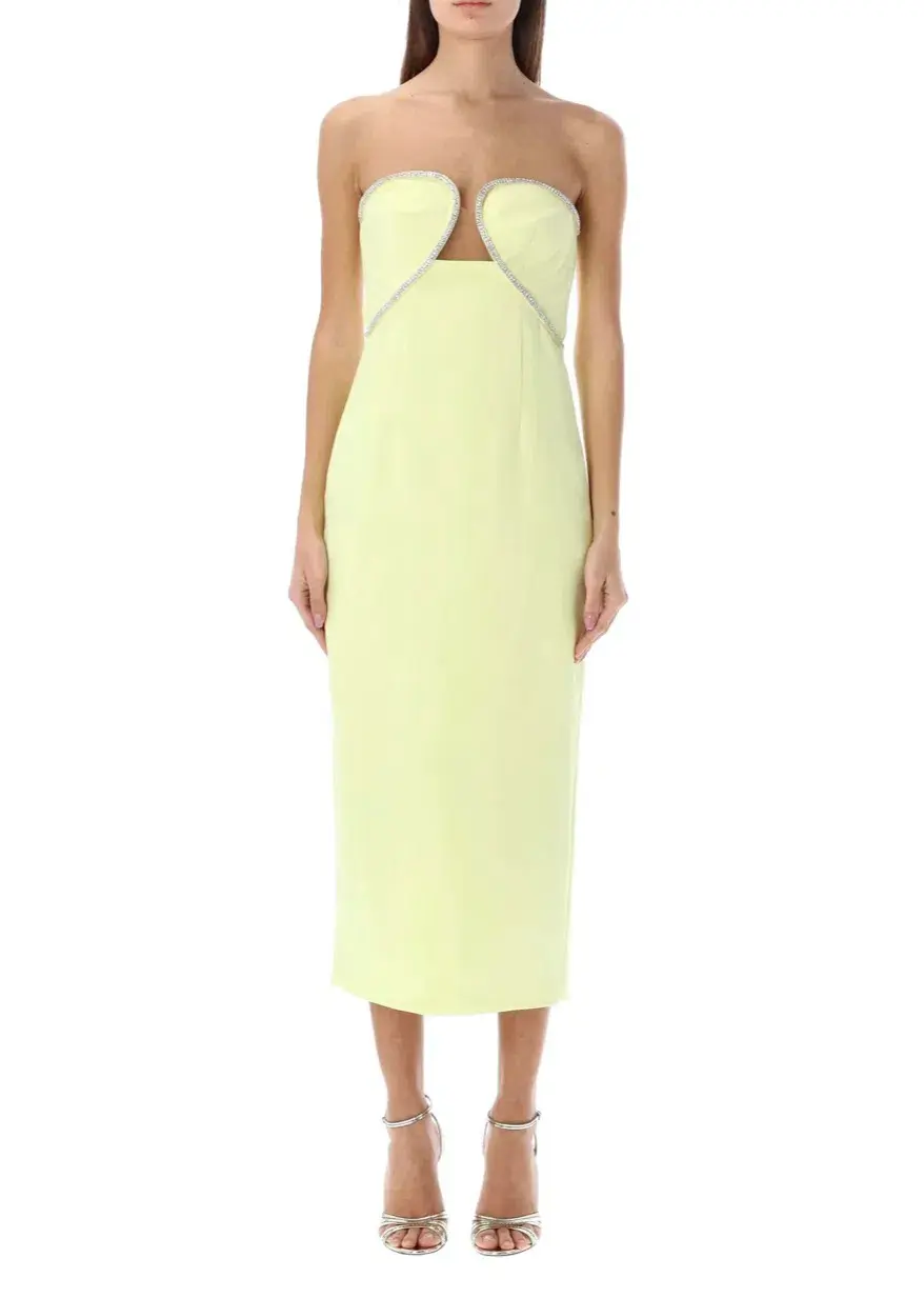 Self- Portrait Diamanté Trim Midi Dress Lime Green Size 8 - Image 4