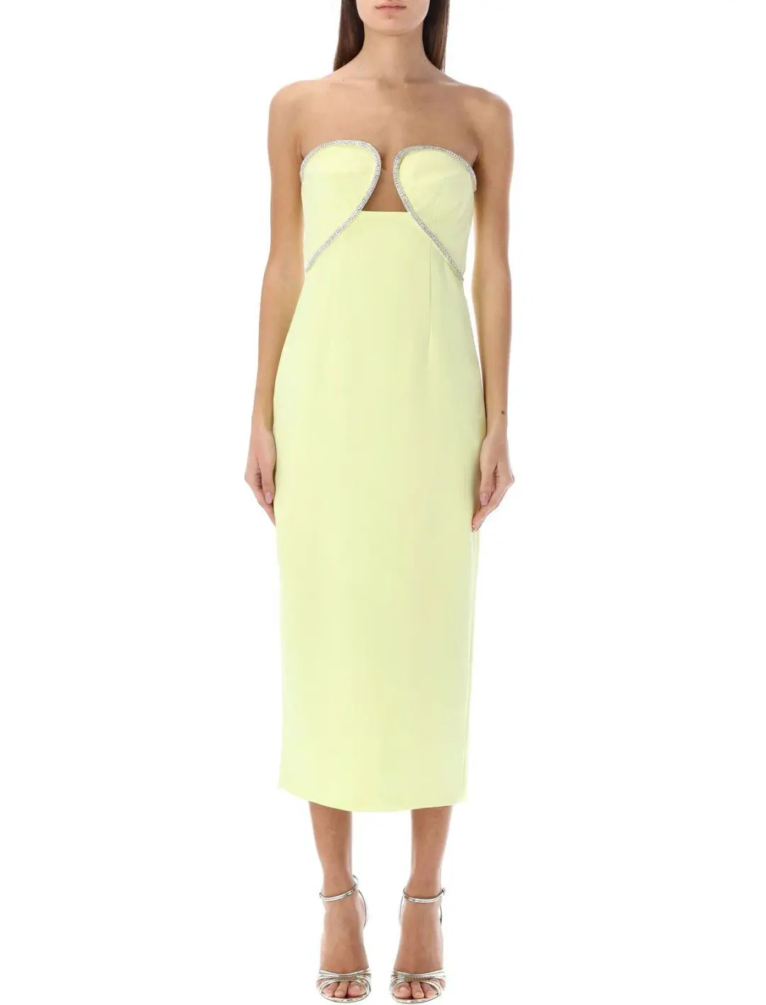 Self- Portrait Diamanté Trim Midi Dress Lime Green Size 8 for rent on The Volte - main image