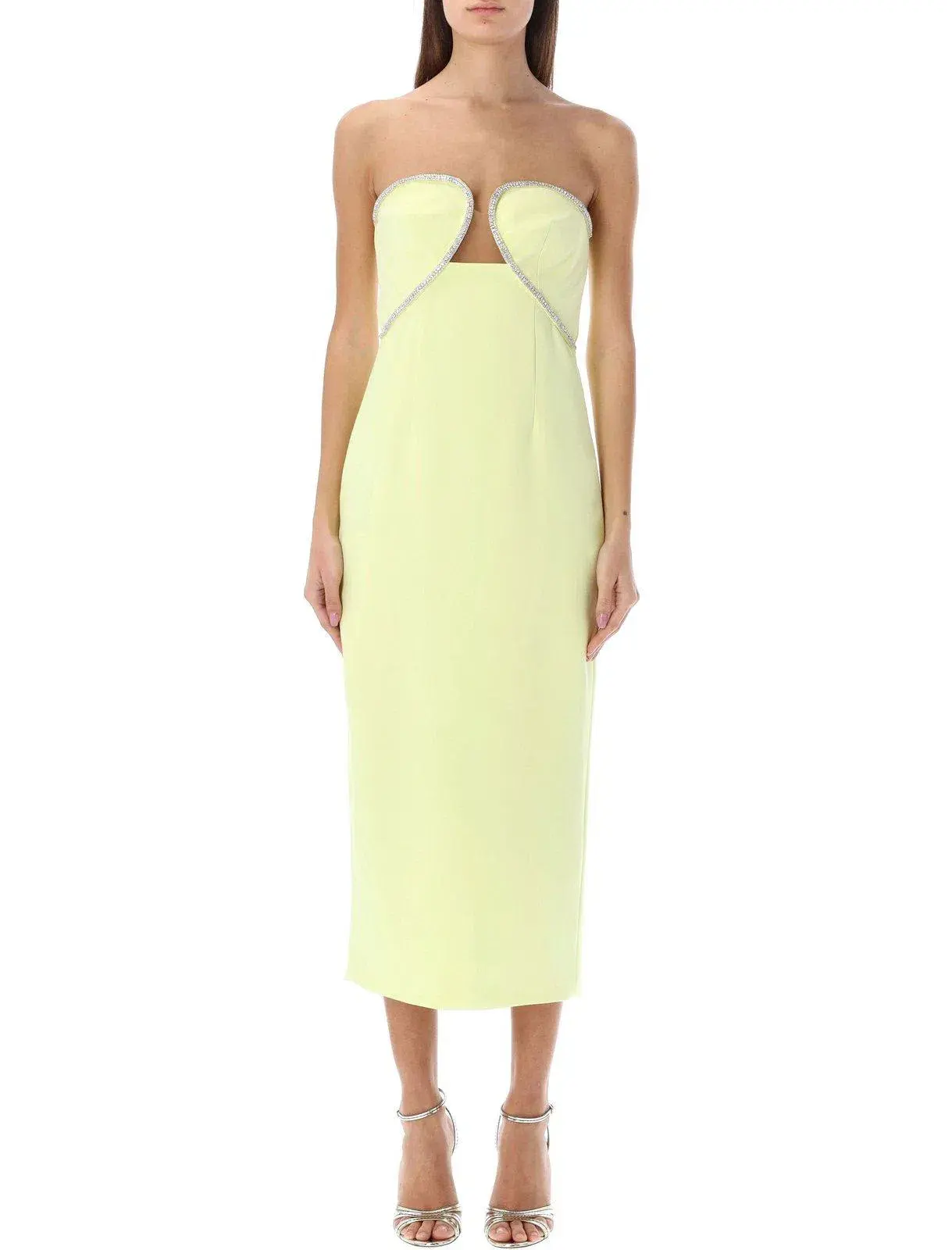 Self- Portrait Diamanté Trim Midi Dress Lime Green Size 8 - Image 1