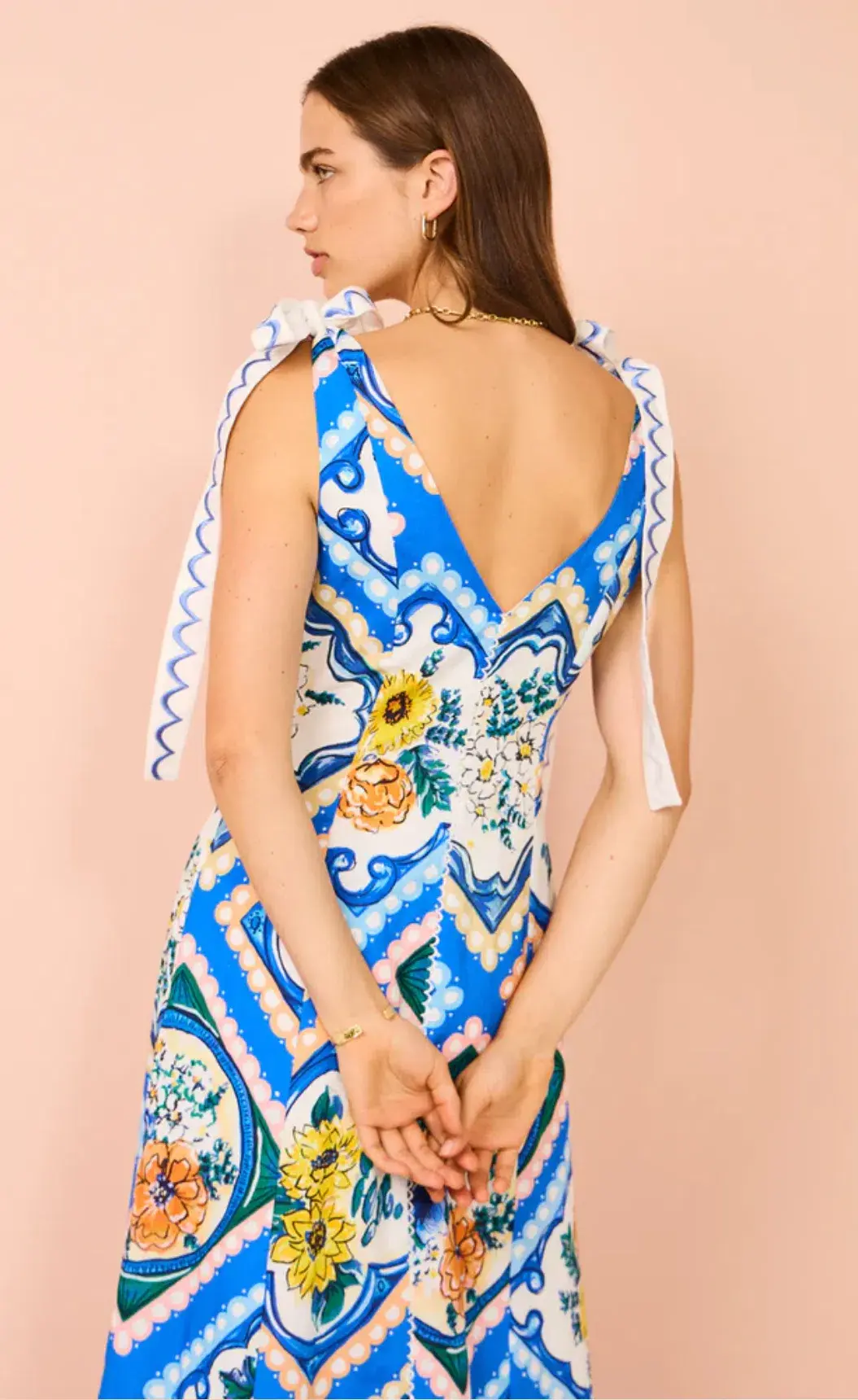 By Nicola Adoncia Tie Sleeve Maxi Dress Azure Blue Floral Size 10 - Image 4