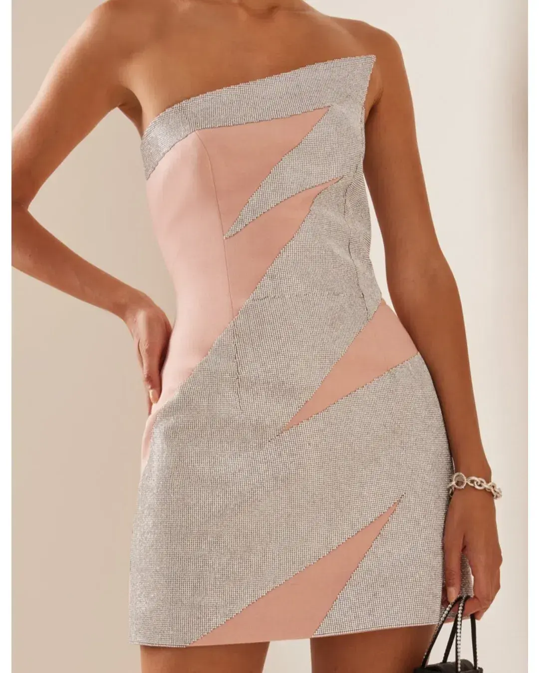 Nué Exclusive Crystal Embellished Jersey Mini Dress Neutral Size 8 - Image 2