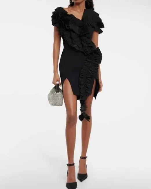 Maticevski Avery Ruffled Crêpe Mini Dress Black Size 10 - Image 2