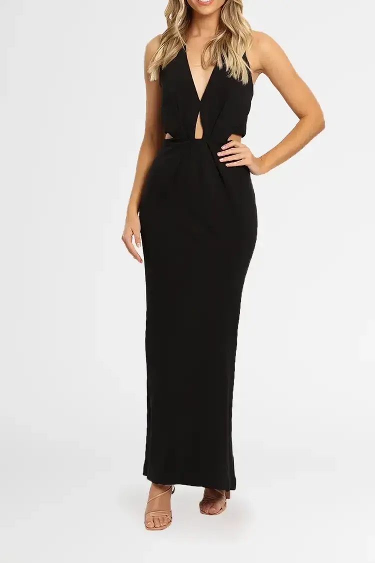 Nicholas Bandage Halter Plunge Gown in Black Size 6 - Image 2