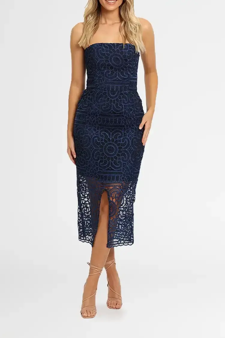 Nicholas Geo Lace Midi Dress Navy Size 6 - Image 1