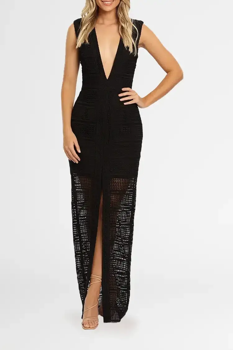 Nicholas Diamond Lace Gown in Black Size 8 - Image 1