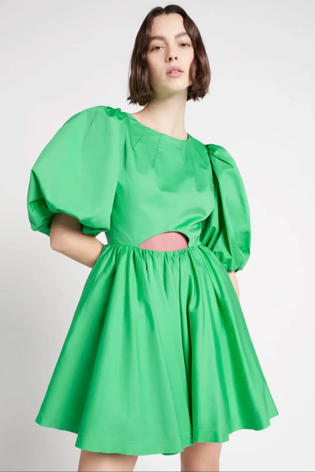 Aje Colette Abstract Cut Out Mini Dress Grass Green Size 8 for rent on The Volte - main image