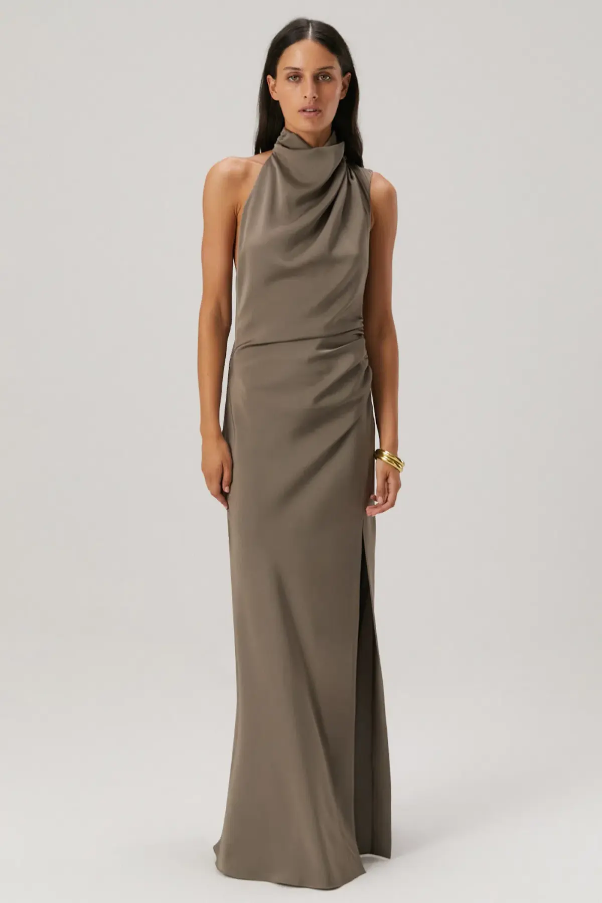 MISHA Constantina Satin Gown Iron Grey Size 6/XS - Image 1