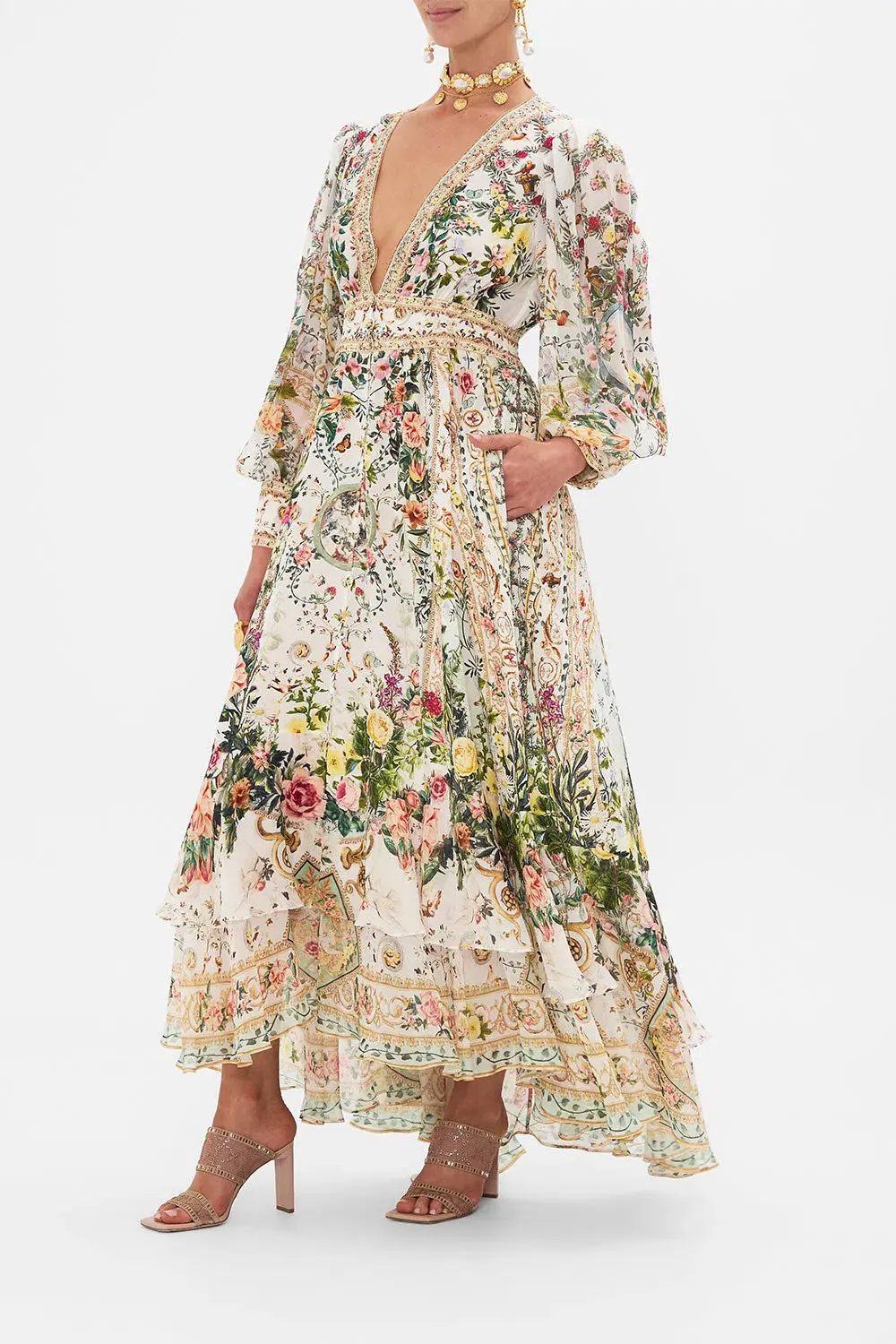 Camilla Renaissance Romance Long Button Front Dress Floral Size 12  - Image 2