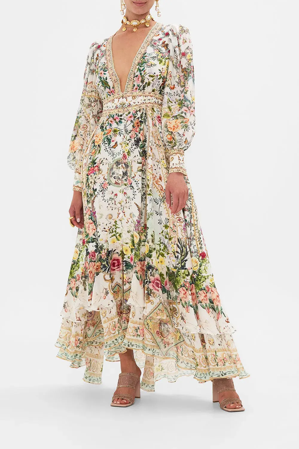 Camilla Renaissance Romance Long Button Front Dress Floral Size 12  - Image 1
