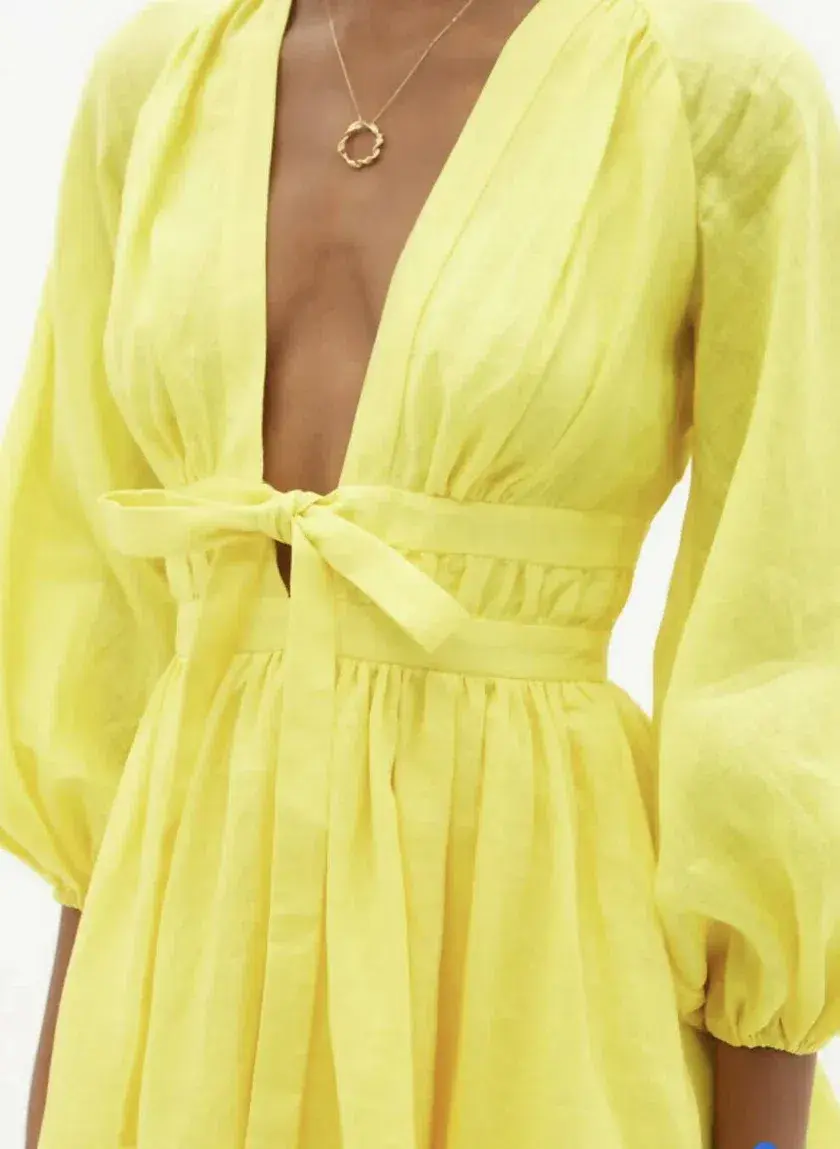 Zimmermann Shelly Plunge Bow Mini Dress Yellow Size 3/ Au 14 - Image 3