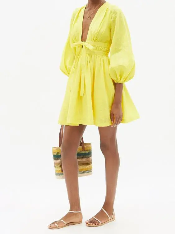 Zimmermann Shelly Plunge Bow Mini Dress Yellow Size 3/ Au 14 - Image 1