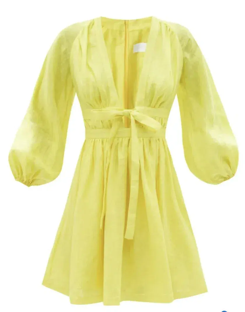 Zimmermann Shelly Plunge Bow Mini Dress Yellow Size 3/ Au 14 for rent on The Volte - main image