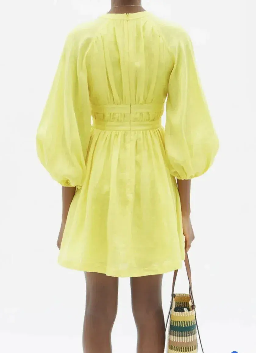 Zimmermann Shelly Plunge Bow Mini Dress Yellow Size 3/ Au 14 - Image 4