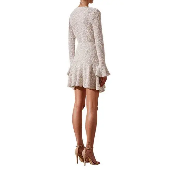 Shona Joy Hayes Frill Cuff Wrap Mini Dress Cream Size 8 for rent on The Volte - main image