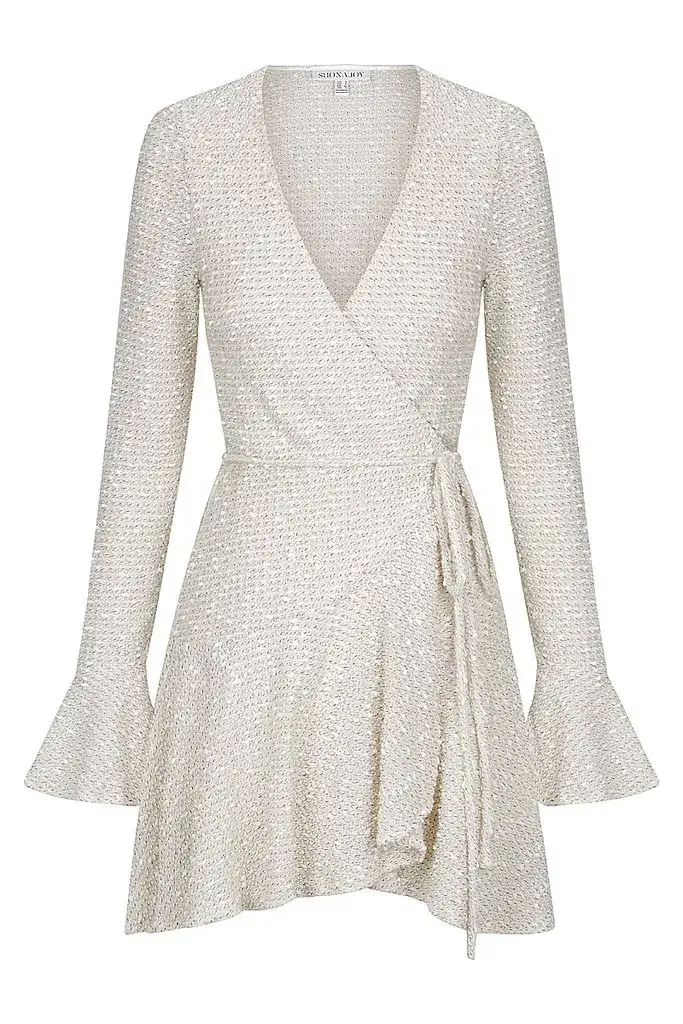 Shona Joy Hayes Frill Cuff Wrap Mini Dress Cream Size 8 for rent on The Volte - main image