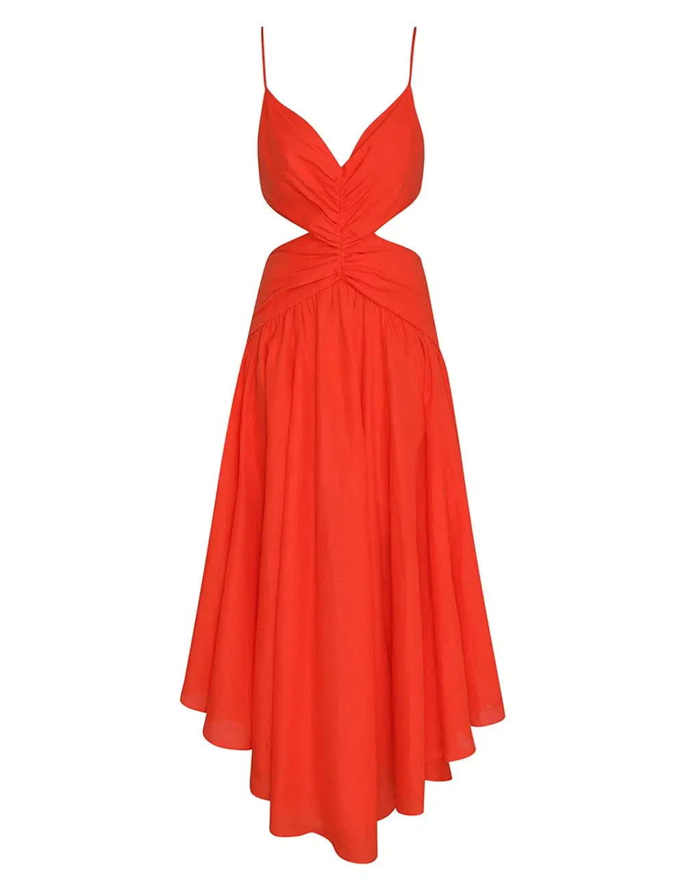 Zimmerman Raie Plunge Cut Out Midi Dress in Tangerine Size 8 for rent on The Volte - main image